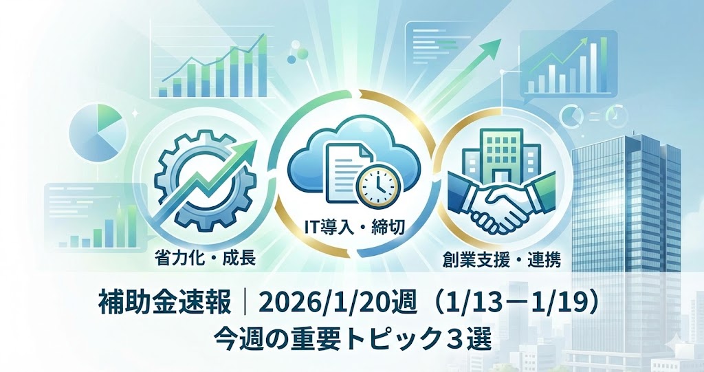 中小企業　補助金速報｜2026/1/20週（1/13–1/19）今週の重要トピック3選と「損をしない」ためのTODOリスト